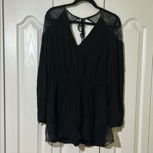 Kimchee Blue Black Lace Long Sleeve Romper